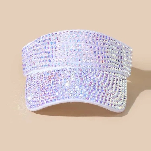 Stunning White AB Bling Visors Rhinestones Sport Sun Visor Caps Adjustable - Picture 2 of 7